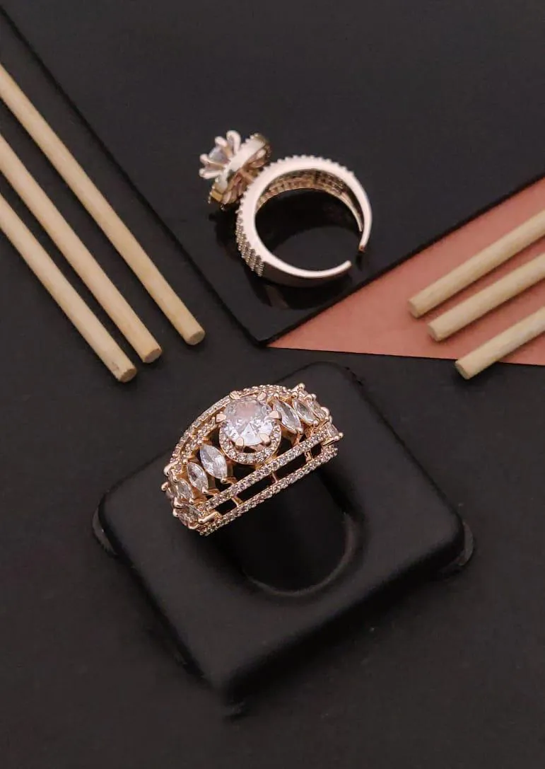 Luxury A.D. Diamond Rose Gold Adjustable Ring Collection