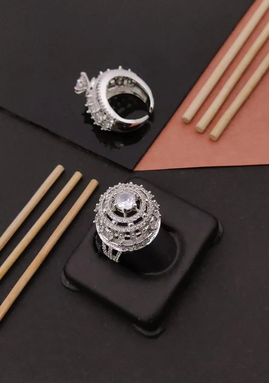 Adjustable Anti-Tarnish High-Sparkle AD Diamond Silver Ring