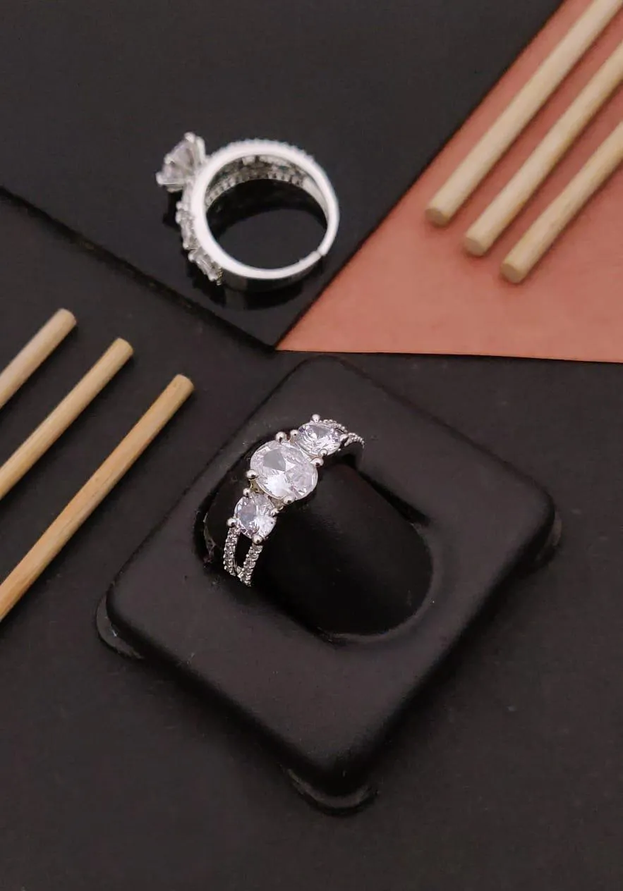 Universal Free Size A.D. Diamond Anti-Tarnish Silver Finish Ring