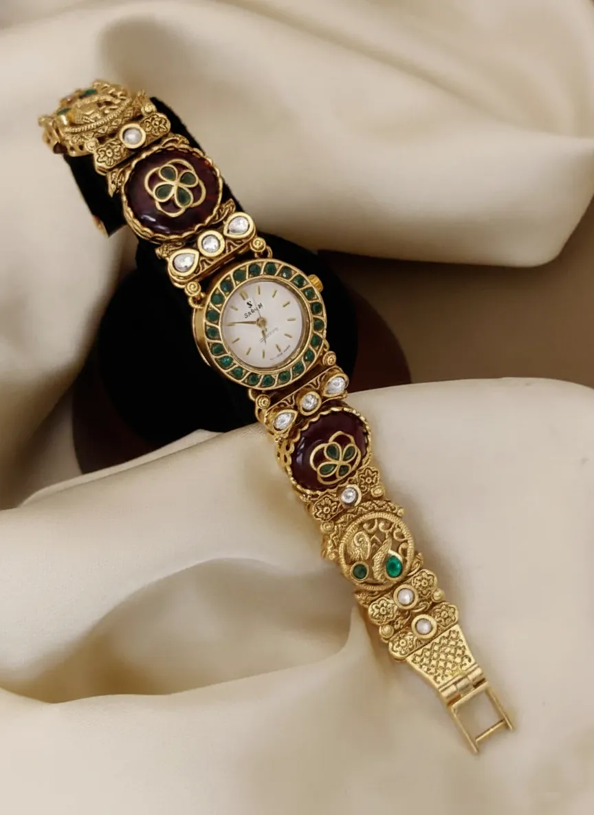 Traditional Wedding Antique Gold Temple Jewelry Watch