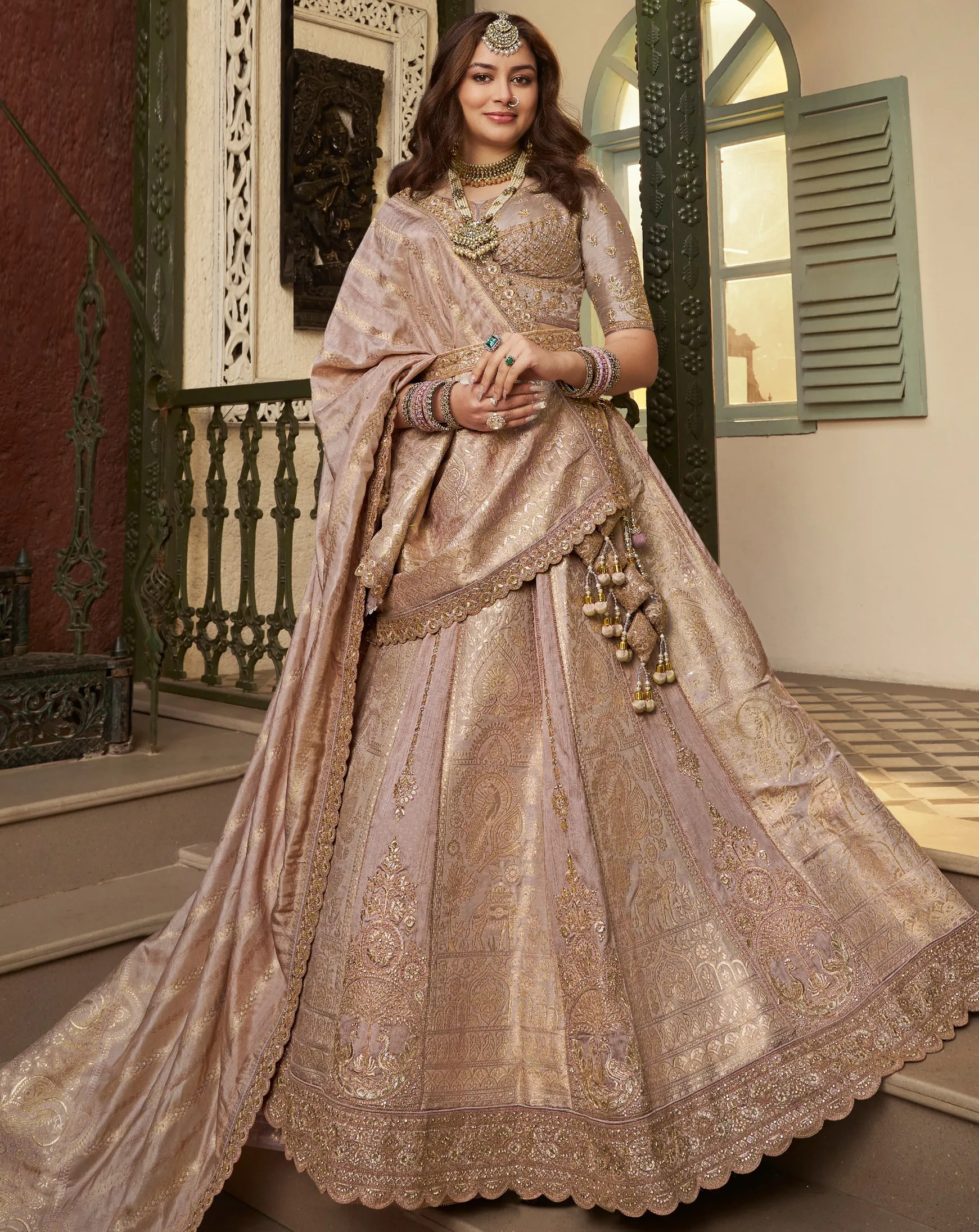 Mauve  Banarasi Premium Silk Swarovski Work Wedding Lehenga