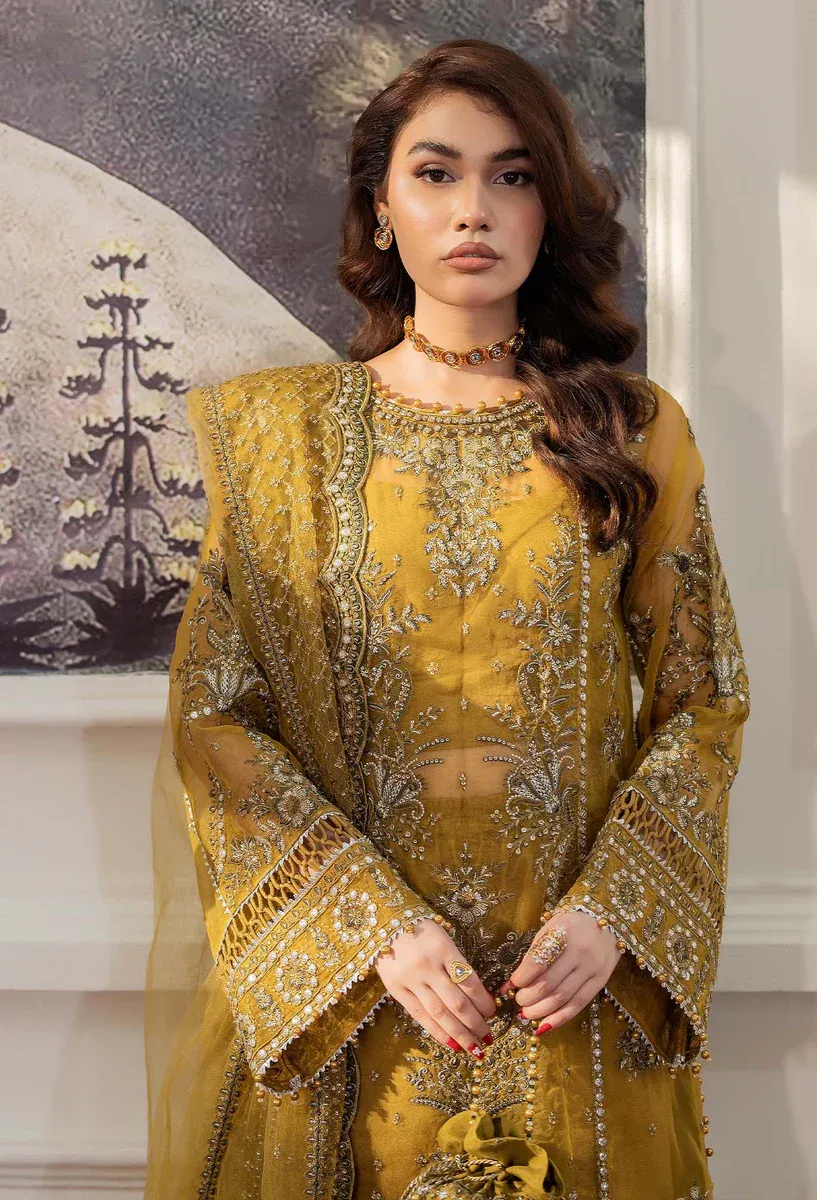 Yellow Heavy Faux Georgette Khatli Work Pakistani Suit - Image 2