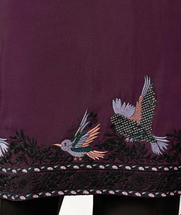 Wine Viscose Silk Embroidered Men's Kurta Pant With Dupatta - Image 5