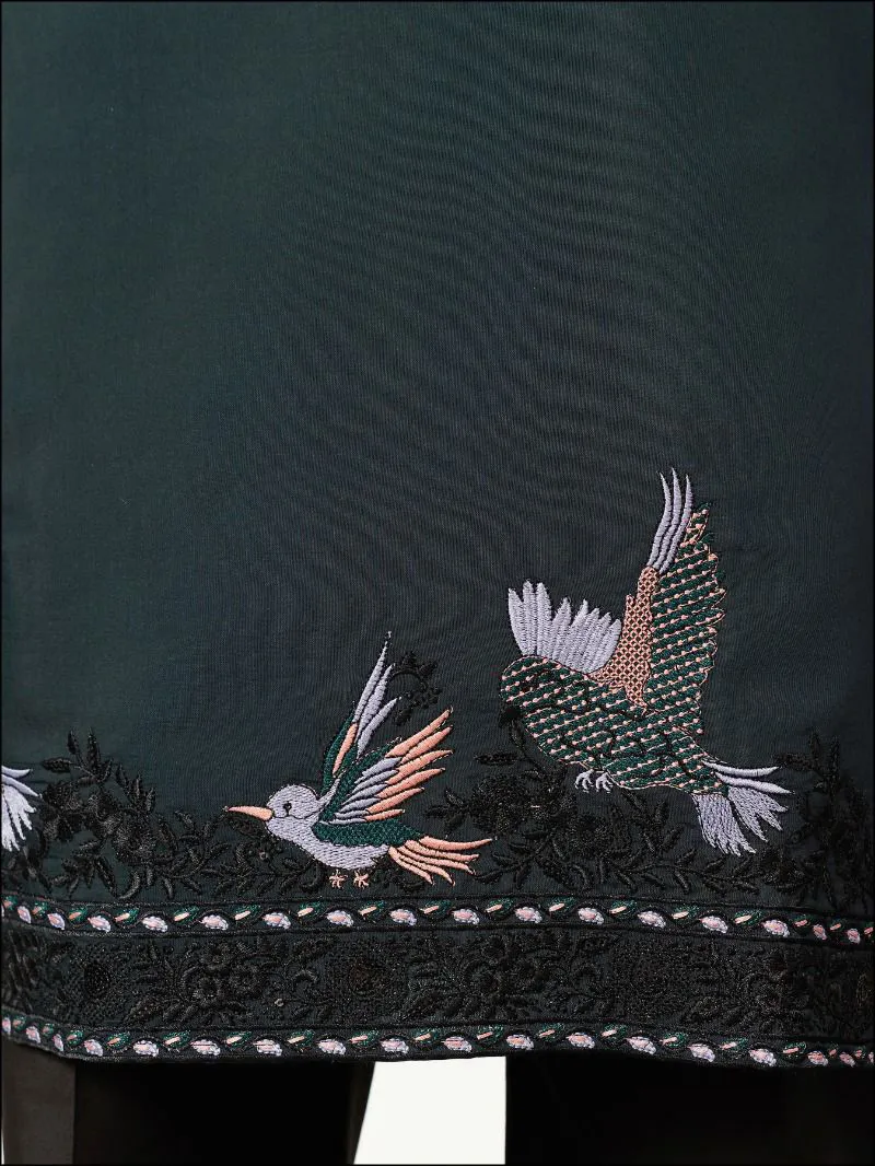 Green Viscose Silk Embroidered Men's Kurta Pant With Dupatta - Image 6