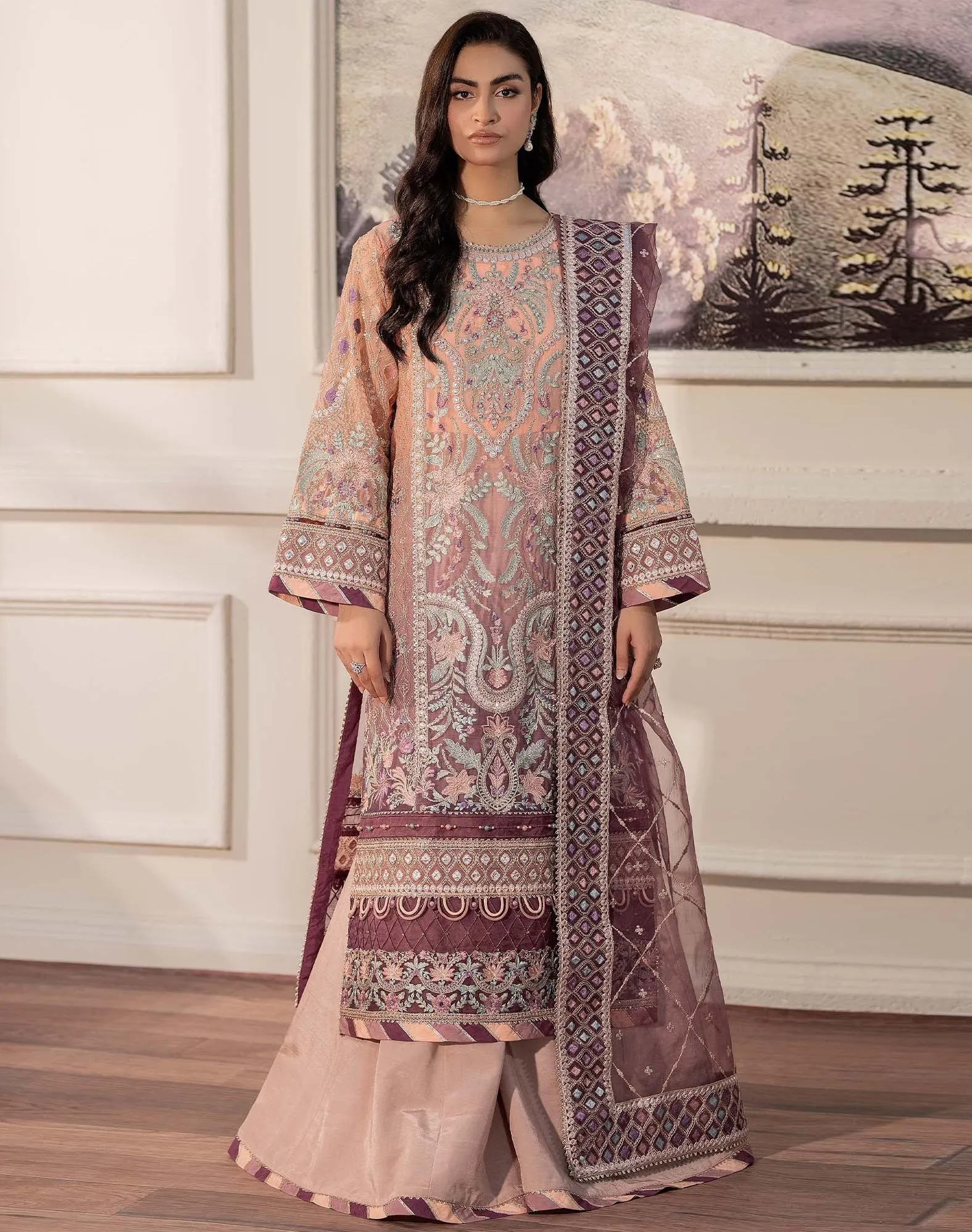 Pink Heavy Faux Georgette Embroidery Work Pakistani Suit