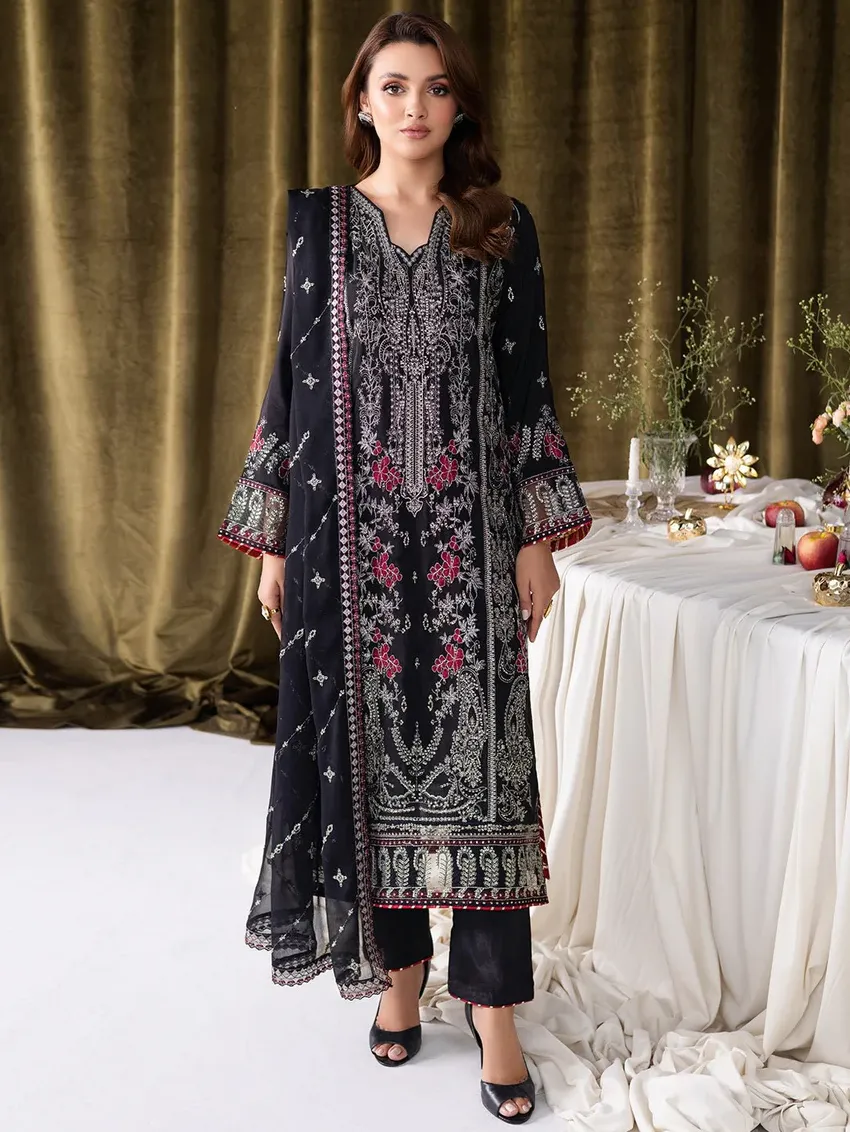 Black Heavy Faux Georgette Khatli Work Pakistani Salwar Kameez