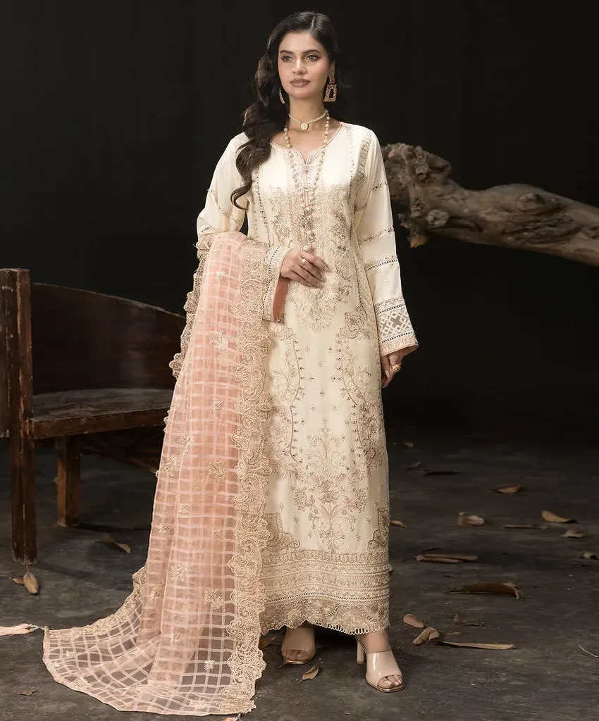 Cream Heavy Faux Georgette Khatli Work Pakistani Salwar Kameez