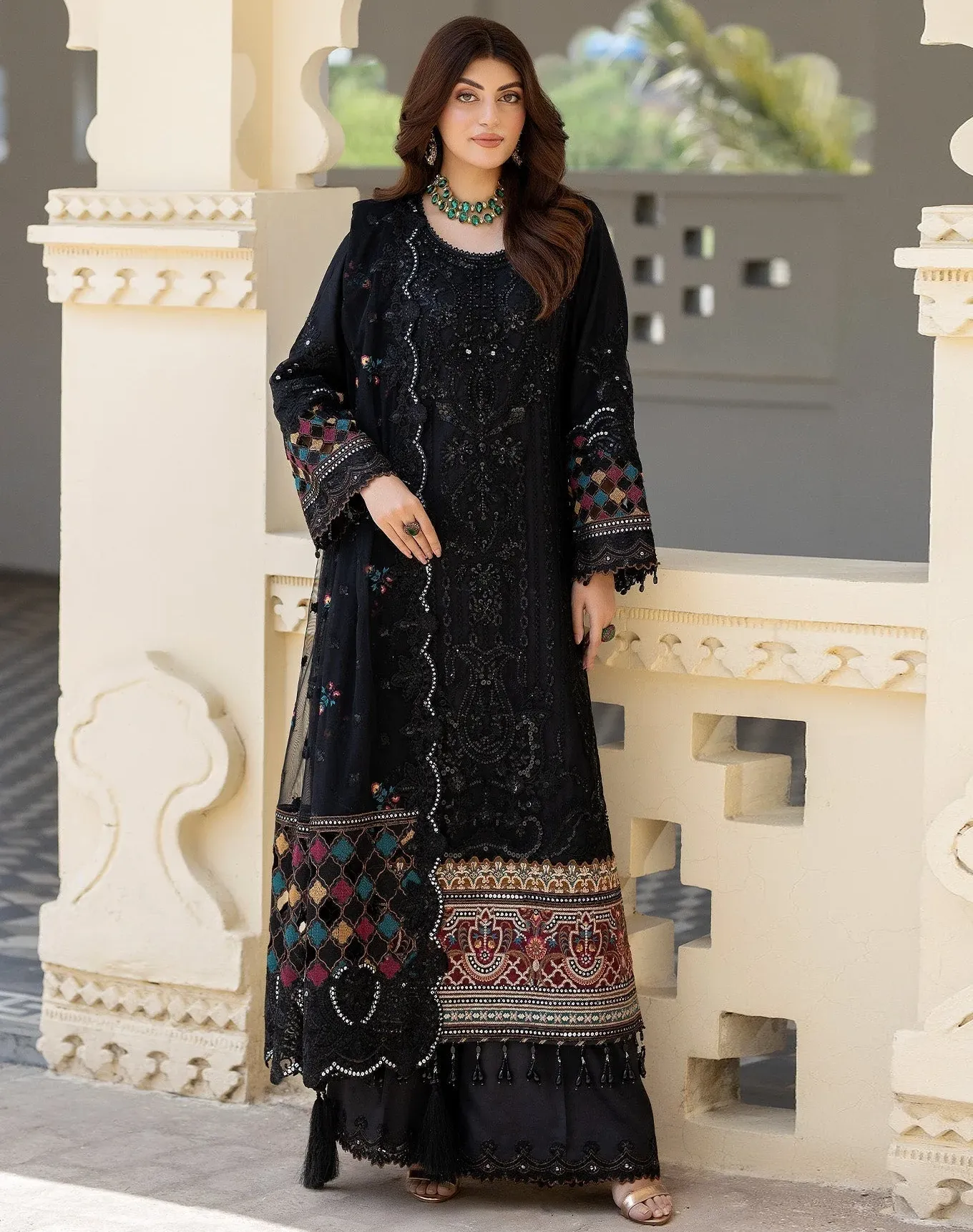 Black Heavy Faux Georgette Khatli Work Pakistani Salwar Kameez