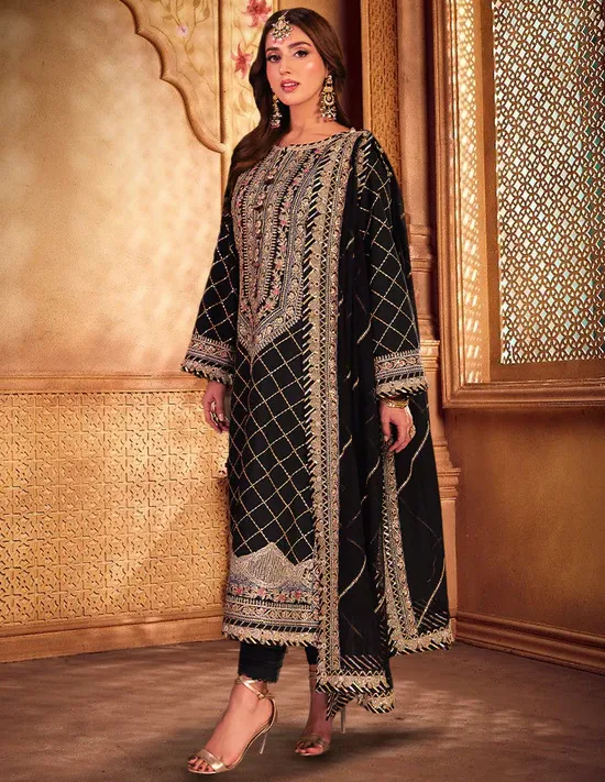 Black Heavy Faux Georgette Embroidery Work Pakistani Suit