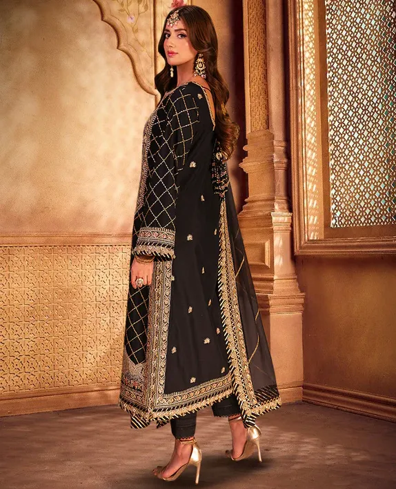 Black Heavy Faux Georgette Embroidery Work Pakistani Suit - Image 2