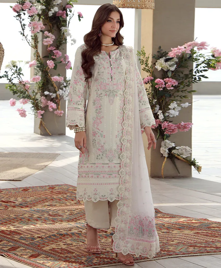 Off White Heavy Faux Georgette Khatli Work Pakistani Salwar Kameez
