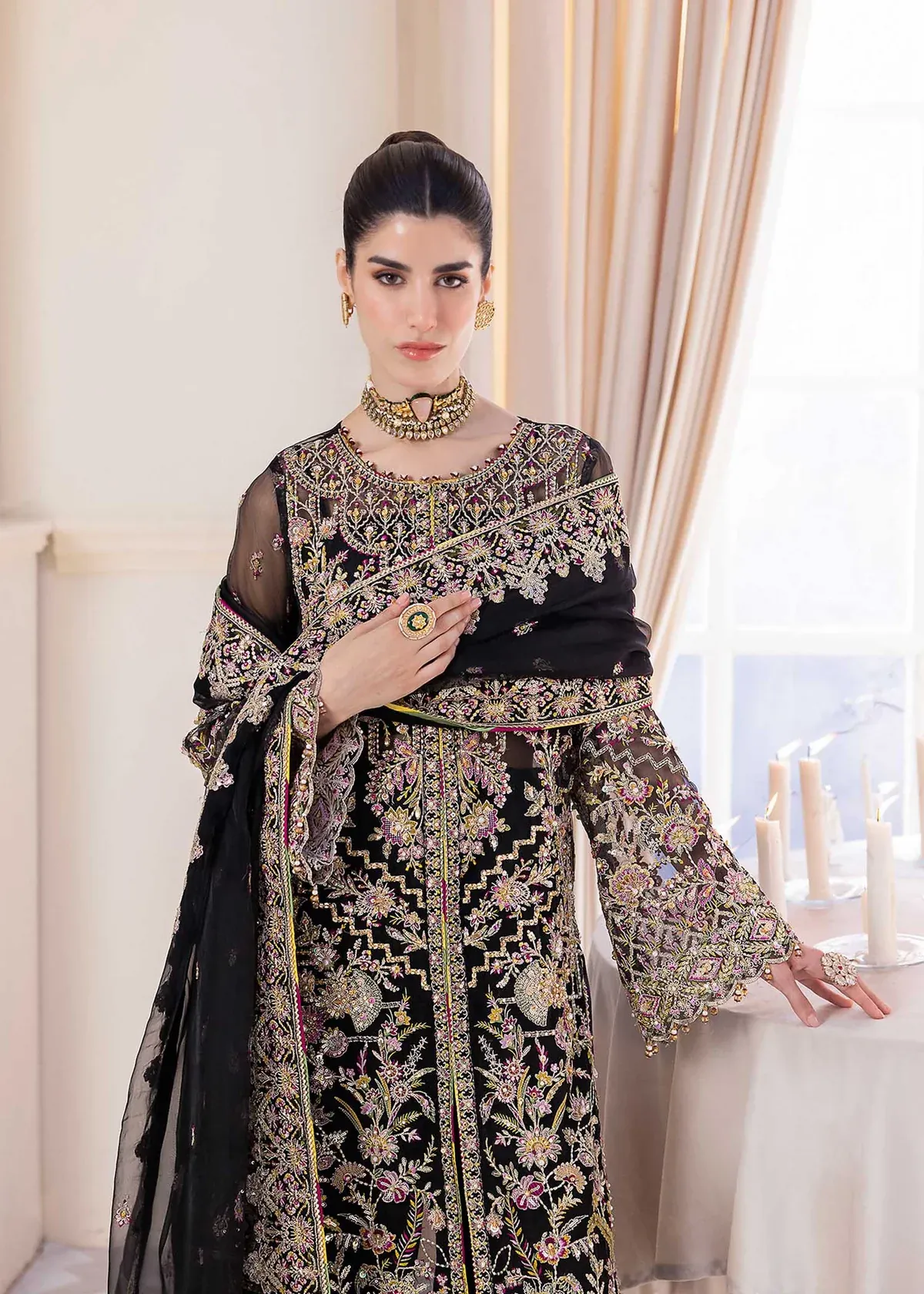 Black Heavy Faux Georgette Khatli Work Pakistani Salwar Kameez - Image 2