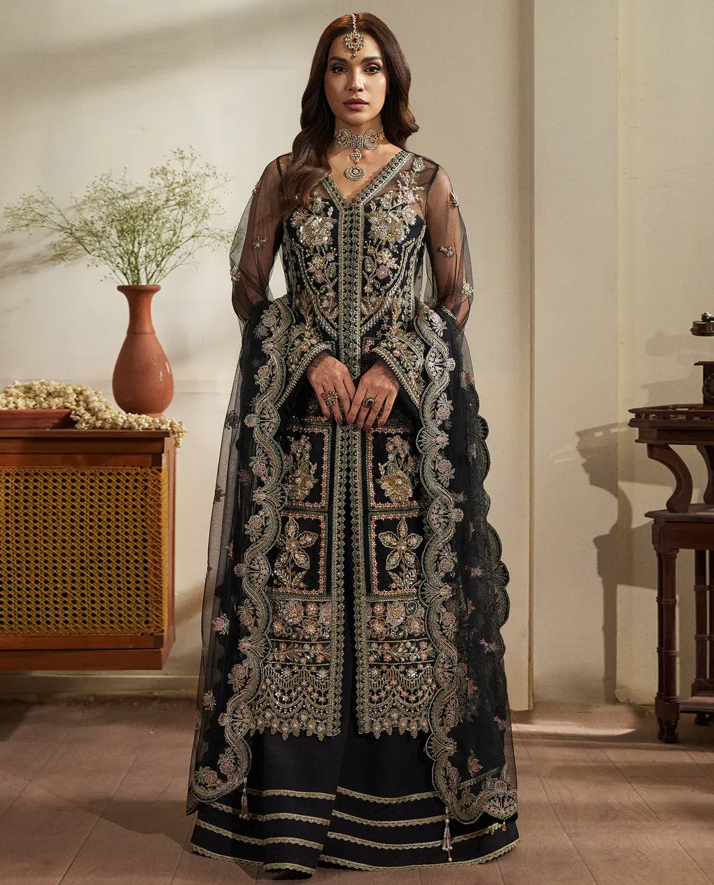 Black Heavy Faux Georgette Khatli Work Pakistani Salwar Suit