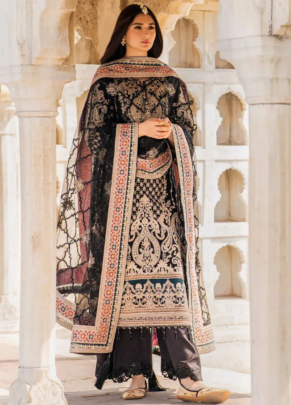 Black Heavy Faux Georgette Khatli Work Pakistani Suit