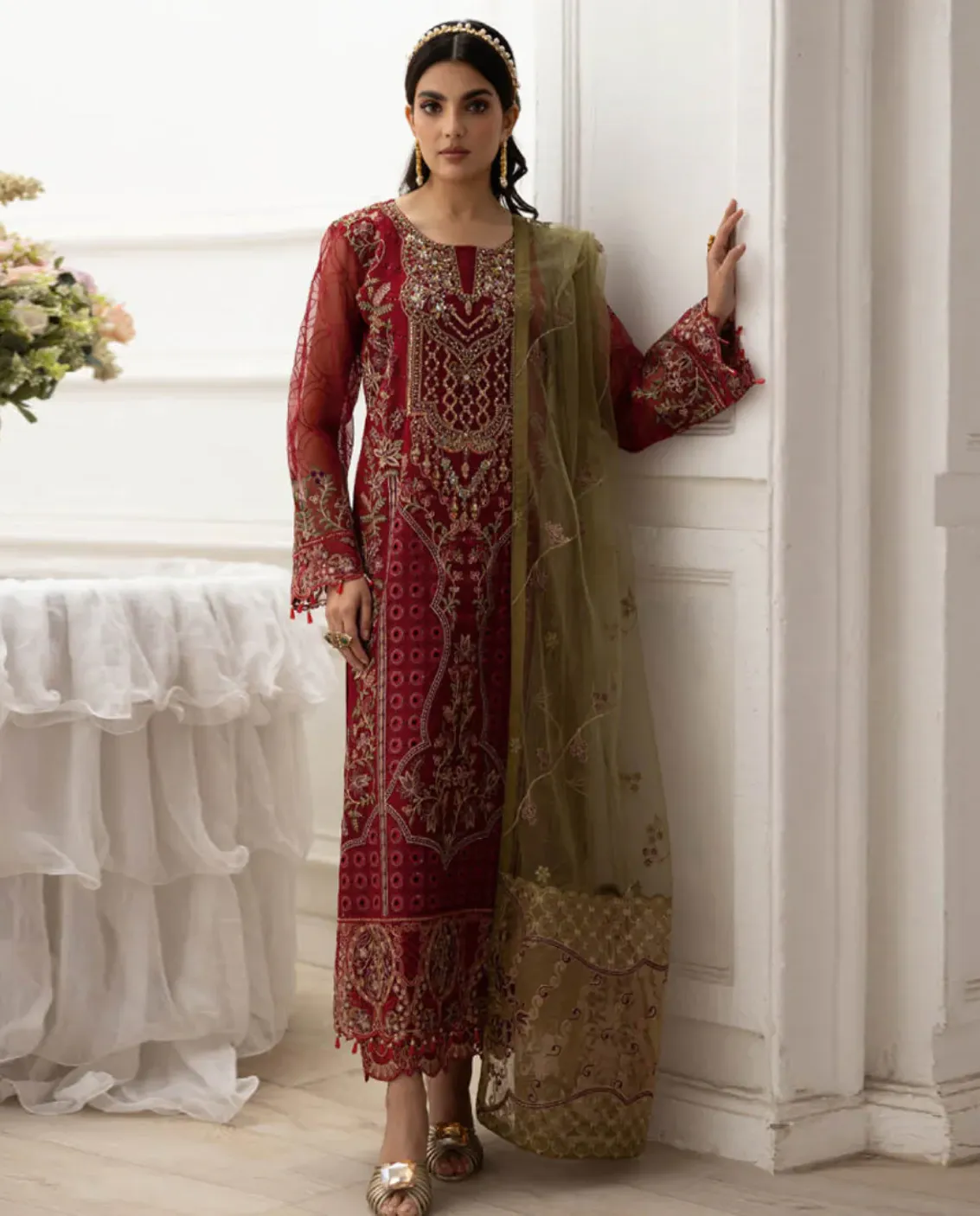 Maroon Heavy Faux Georgette Embroidery Work Pakistani Suit