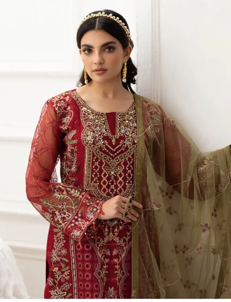 Maroon Heavy Faux Georgette Embroidery Work Pakistani Suit - Image 2