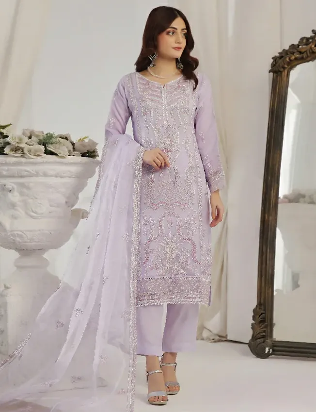 Light Purple Heavy Faux Georgette Embroidered Pakistani Suit