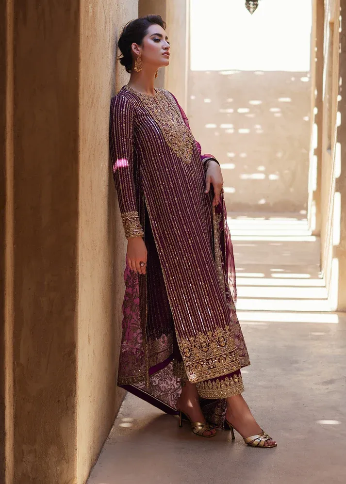 Wine Heavy Faux Georgette Embroidery Work Pakistani Suit - Image 2