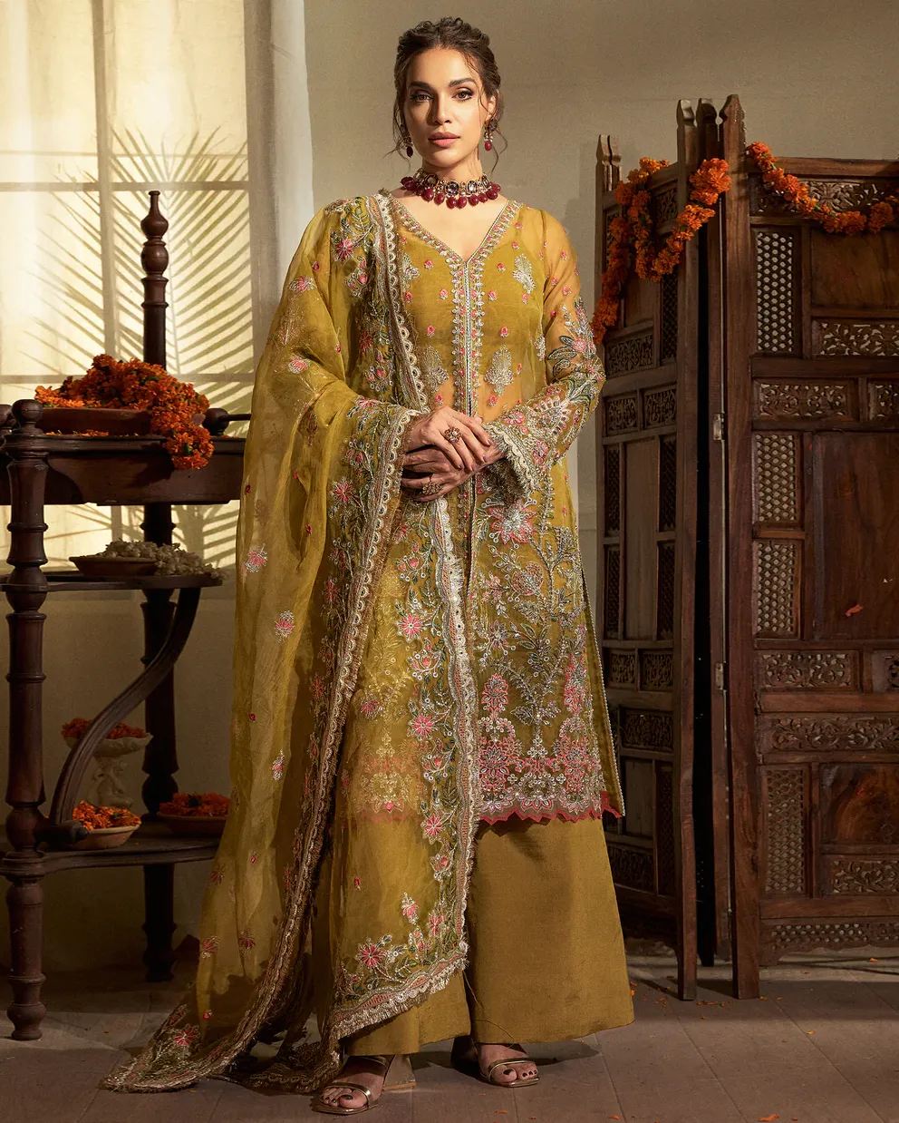 Mustard Heavy Faux Georgette Embroidery Work Pakistani Suit