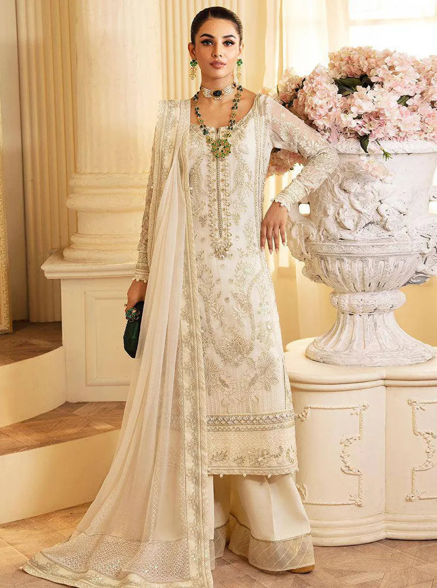 Cream Heavy Faux Georgette Embroidery Work Pakistani Suit