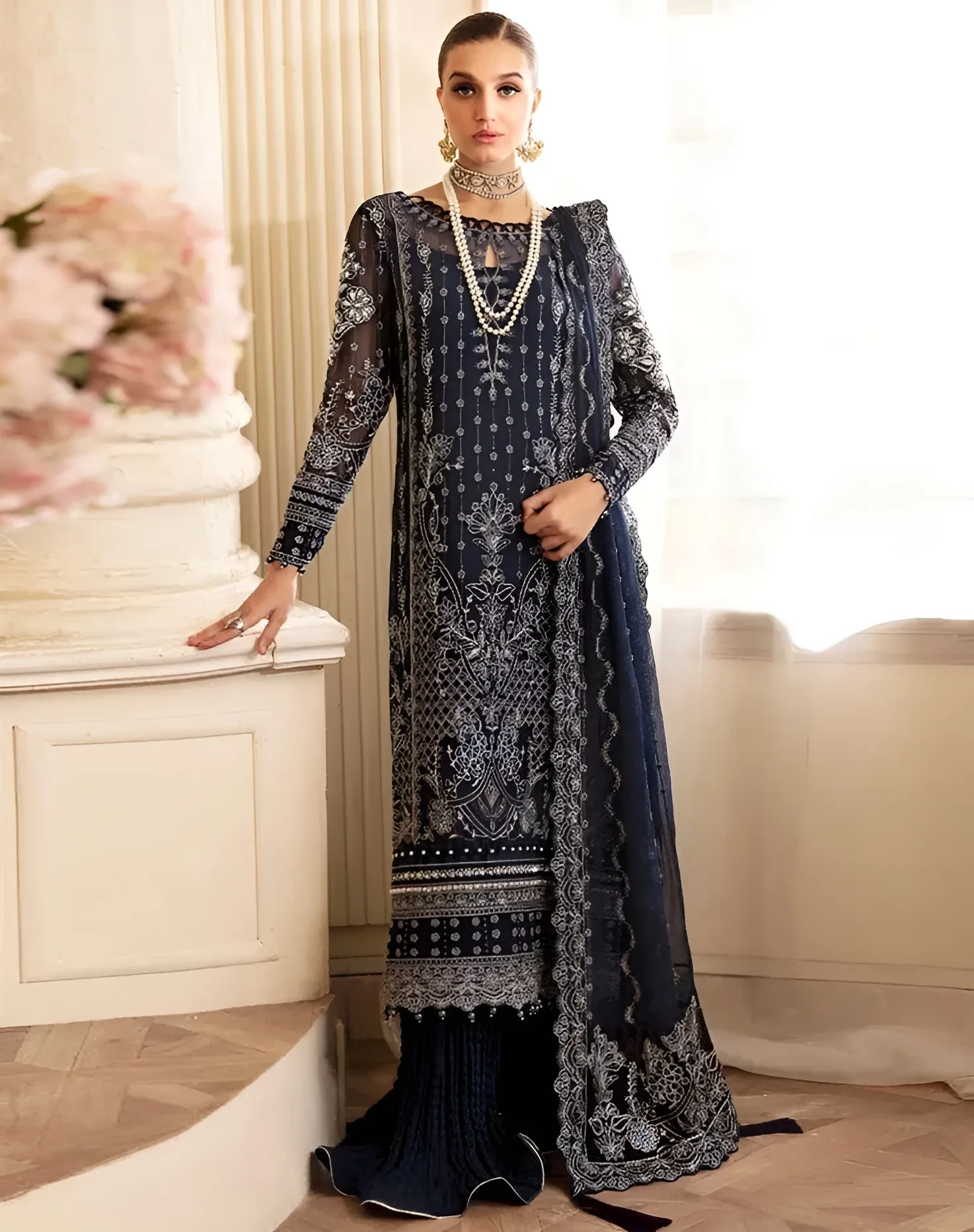 Navy Blue Heavy Faux Georgette Embroidered Pakistani Salwar Suit