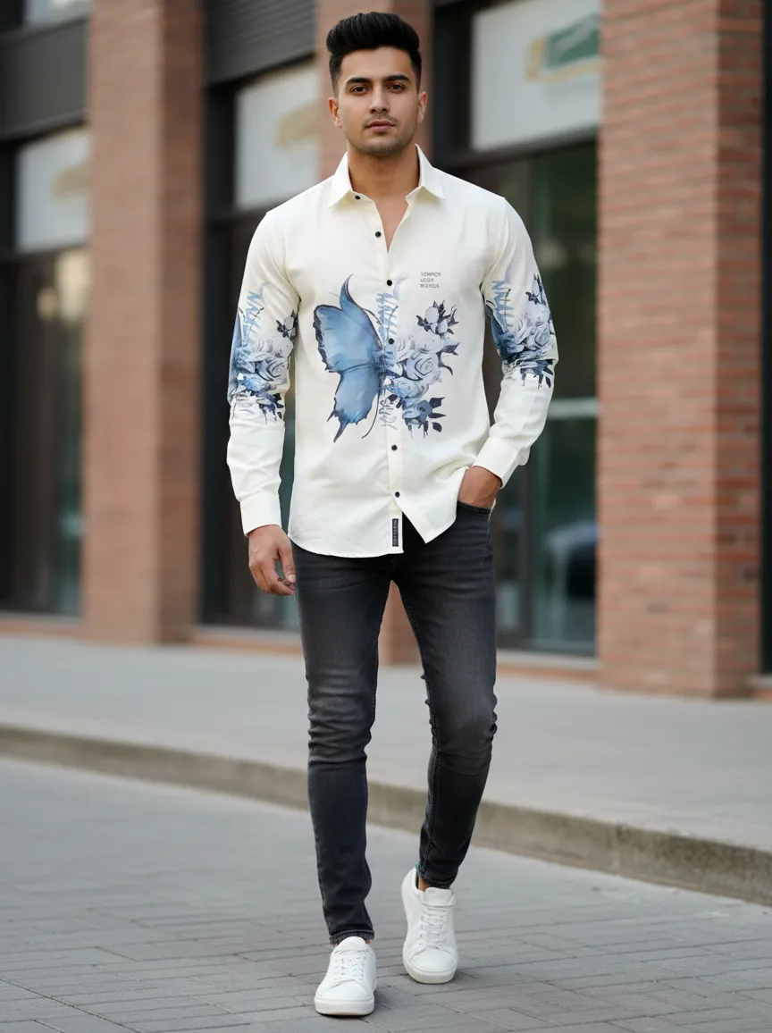 White Men's Linen Exclusive Designer Shirt