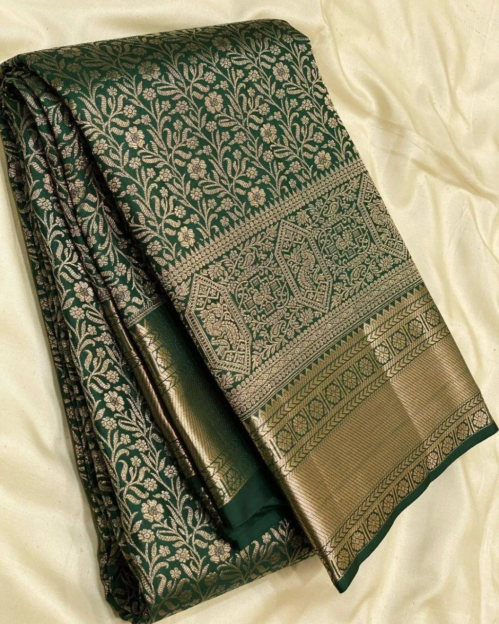 Green Lichi Silk Weaving Work Wedding Wear Saree - Image 2