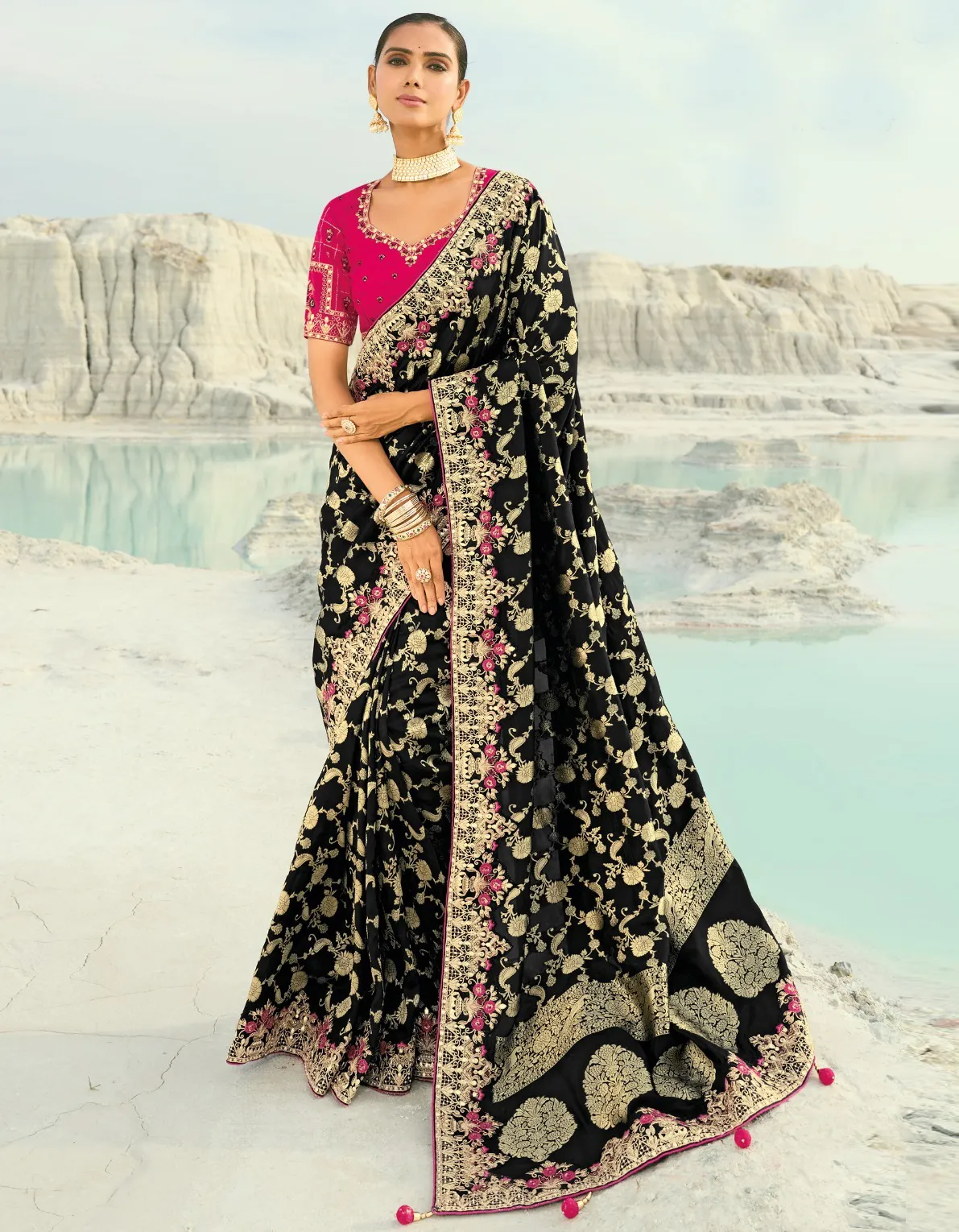 Black Pure Dola Viscose Cut Dana Heavy Work Designer Saree