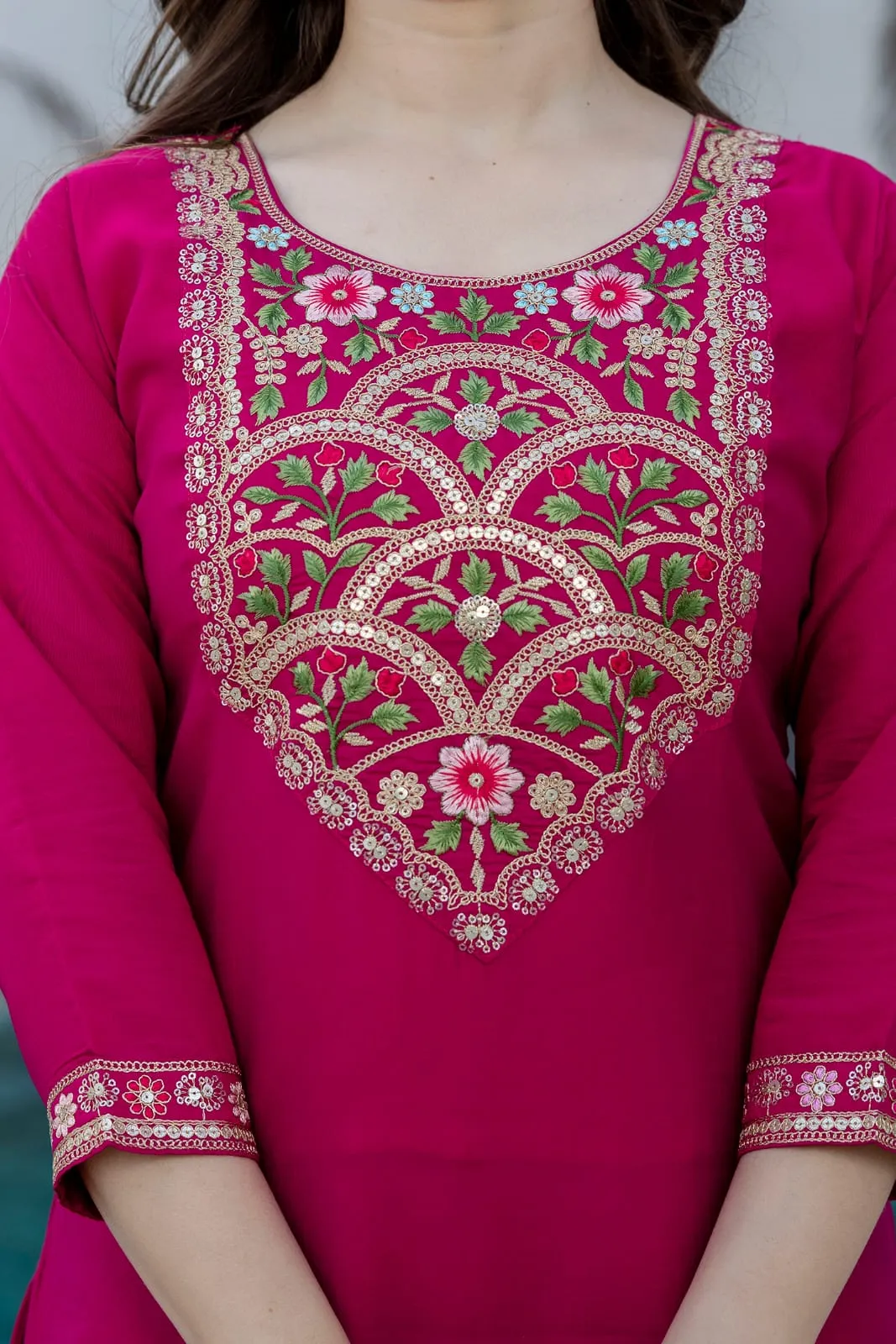 Magenta Pure Viscose Chanderi Embroidered Readymade Salwar Suit - Image 4