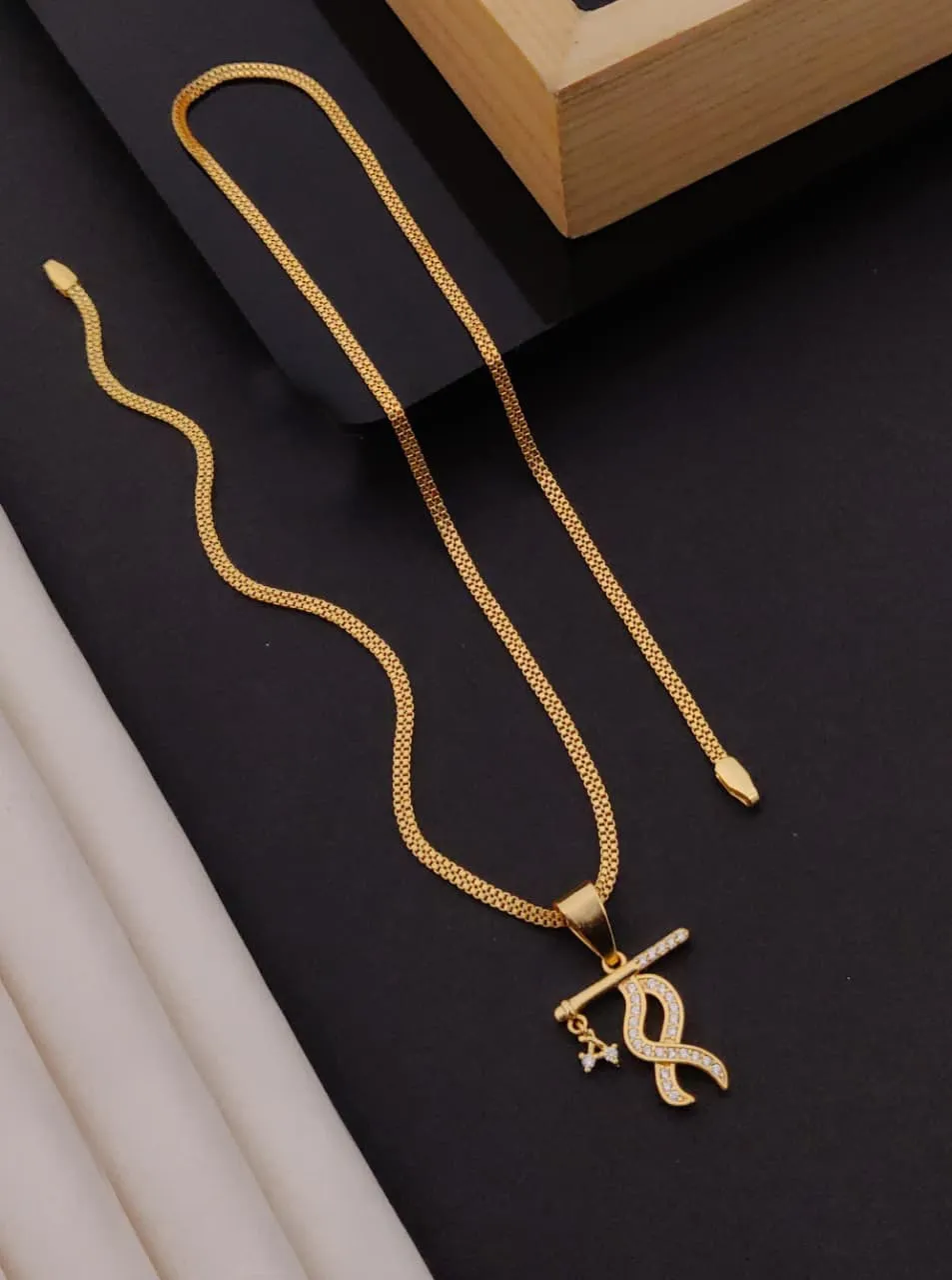 Men’s Gold Tone Stone Studded Daily Wear Designer Chain Pendant