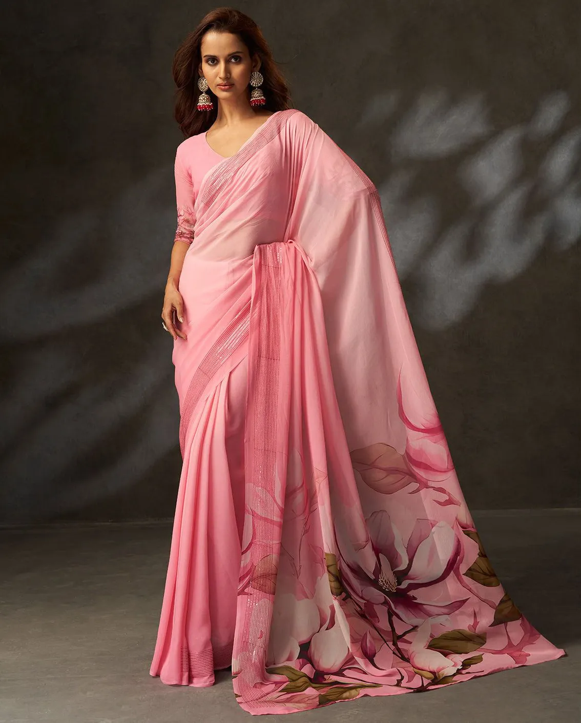 Pink Georgette Silk Digital Printed Party Wear Saree