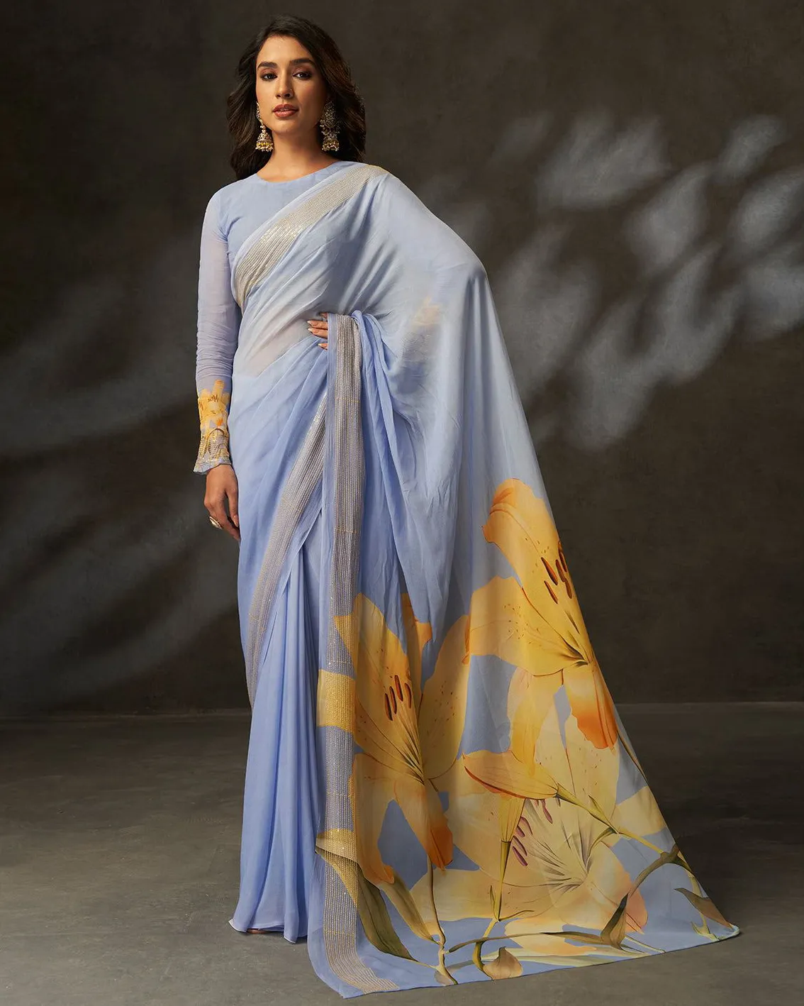 Light Purple Georgette Silk Digital Printed Party Wear Saree