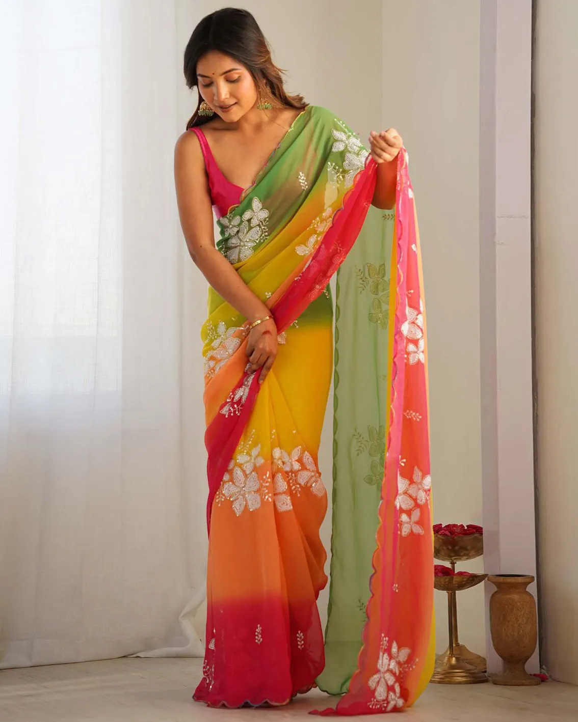 Multicolor Georgette Embroidered Party Wear Saree