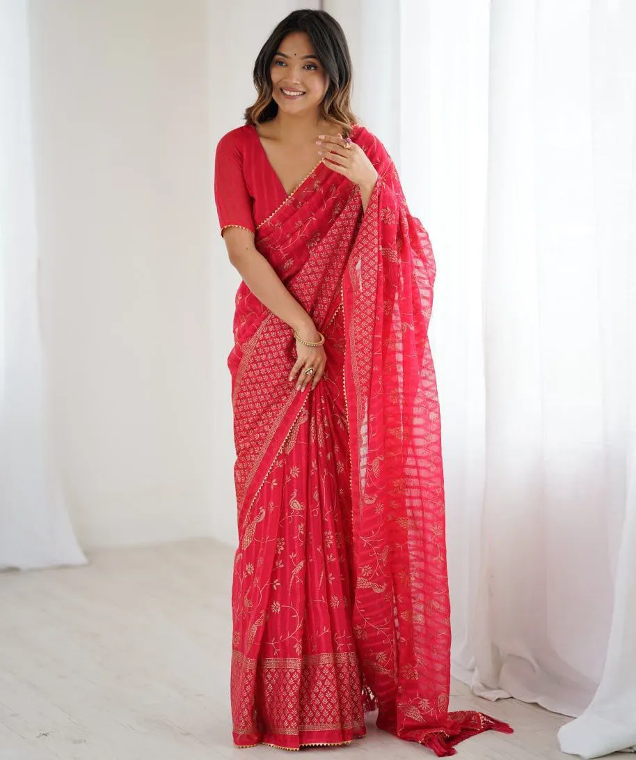 Red Georgette Foil Work Casual Daily Wear Saree