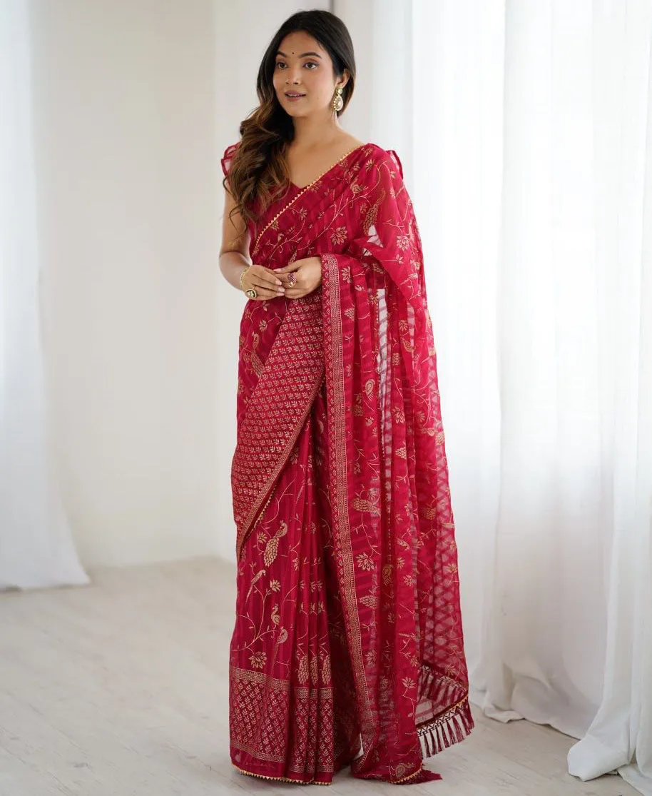 Maroon Georgette Foil Work Casual Daily Wear Saree