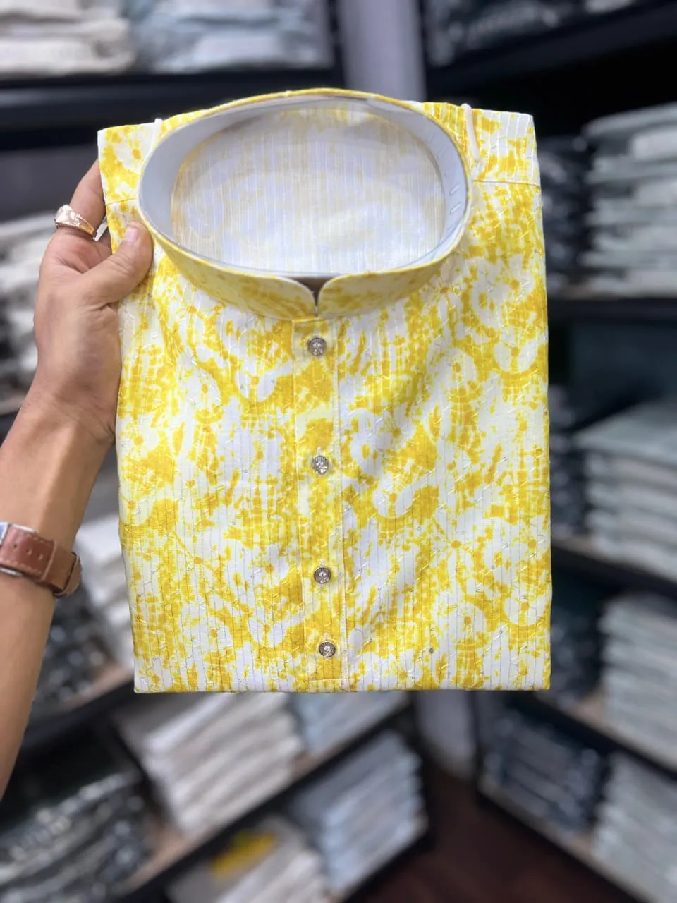 Yellow Heavy Cotton Sequence And Printed Men's Kurta Pajama - Image 3