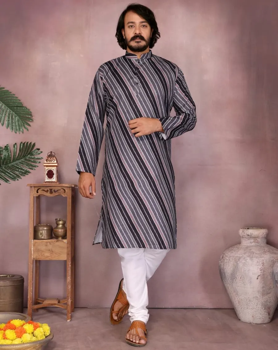 Black Heavy Cotton Sequence And Printed Men's Kurta Pajama