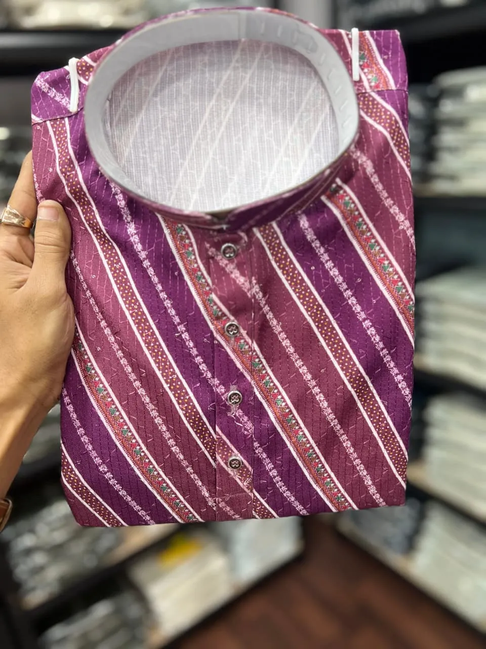 Purple Heavy Cotton Sequence And Printed Men's Kurta Pajama - Image 2