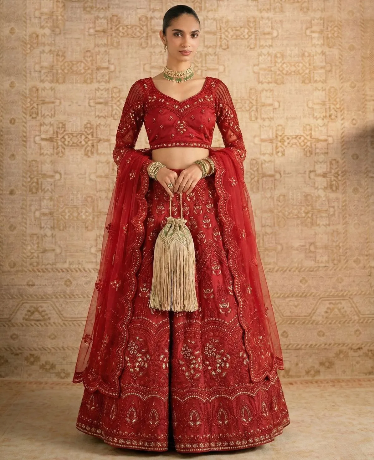 Red Butterfly Net Heavy Embroidered Lehenga Choli