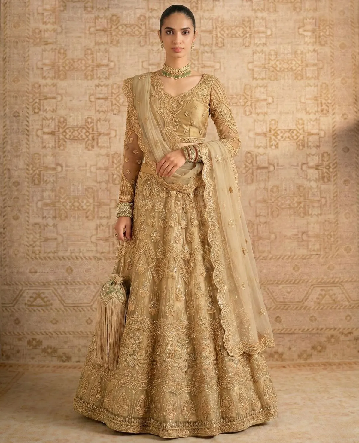 Gold Butterfly Net Heavy Embroidered Lehenga Choli