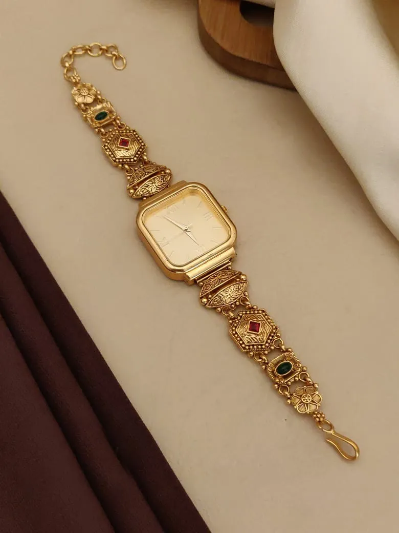 Antique Gold Plated Heritage Designer Ethnic Bracelet Watch