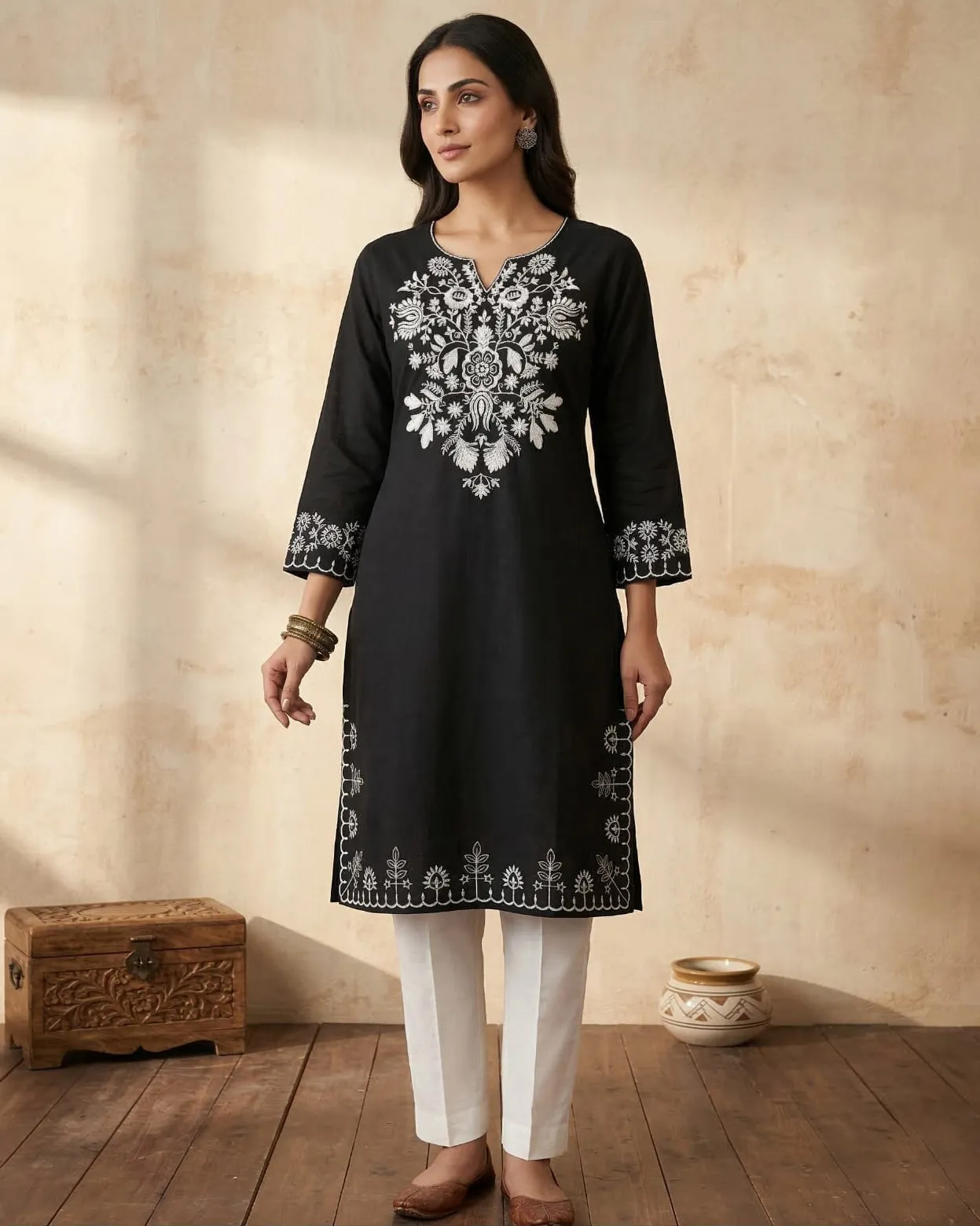 Black Rayon Thread Embroidered Festive Co-Ord Set