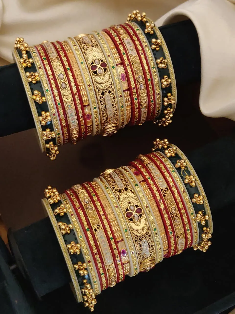 Grand Emerald and Ruby Gold-Plated Bridal Chuda Bangle Set