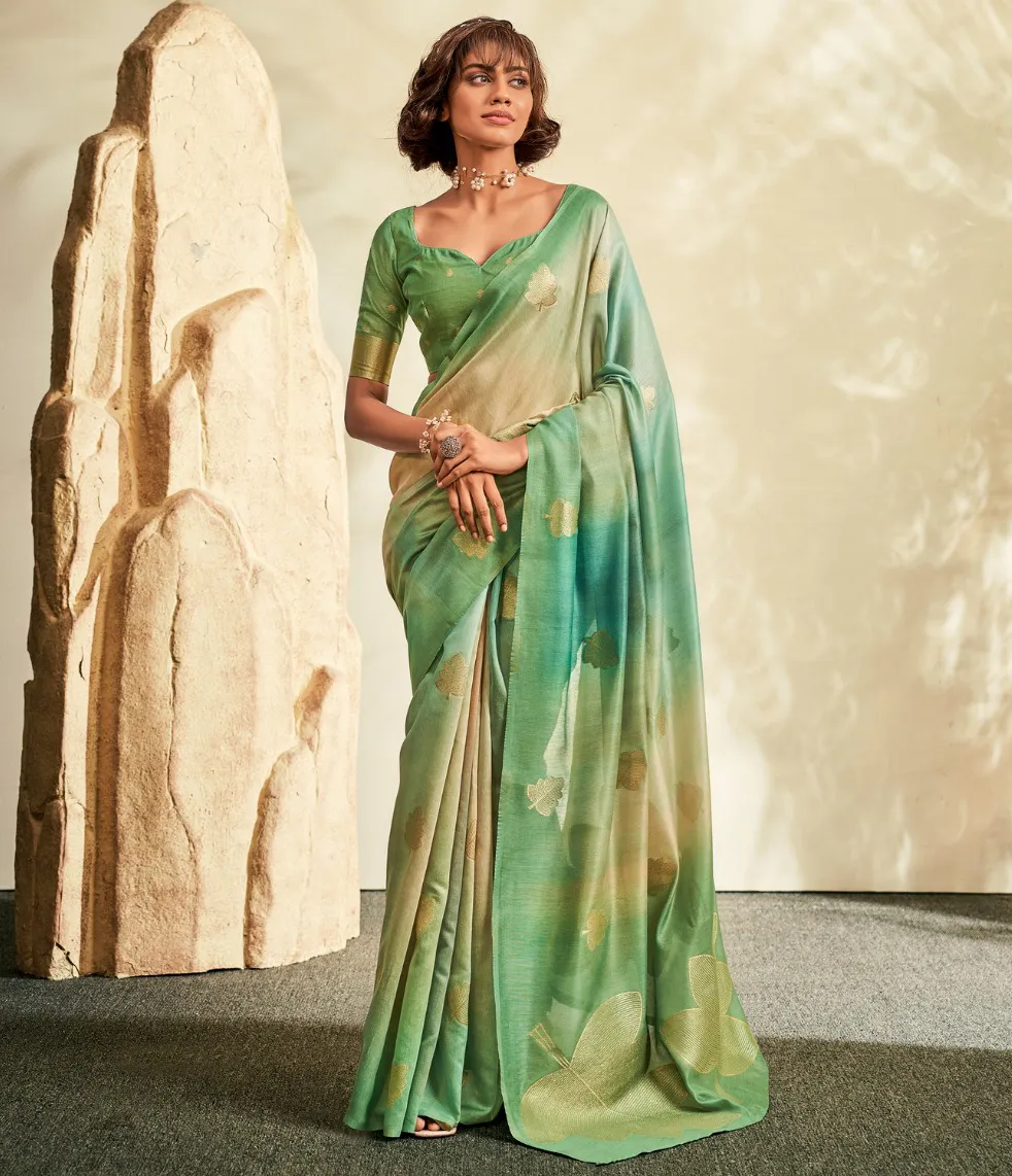 Light Green Soft Handloom Silk Designer Butta Work Saree