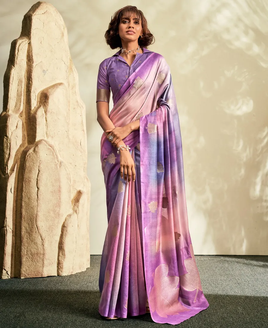 Purple Soft Handloom Silk Designer Butta Work Saree