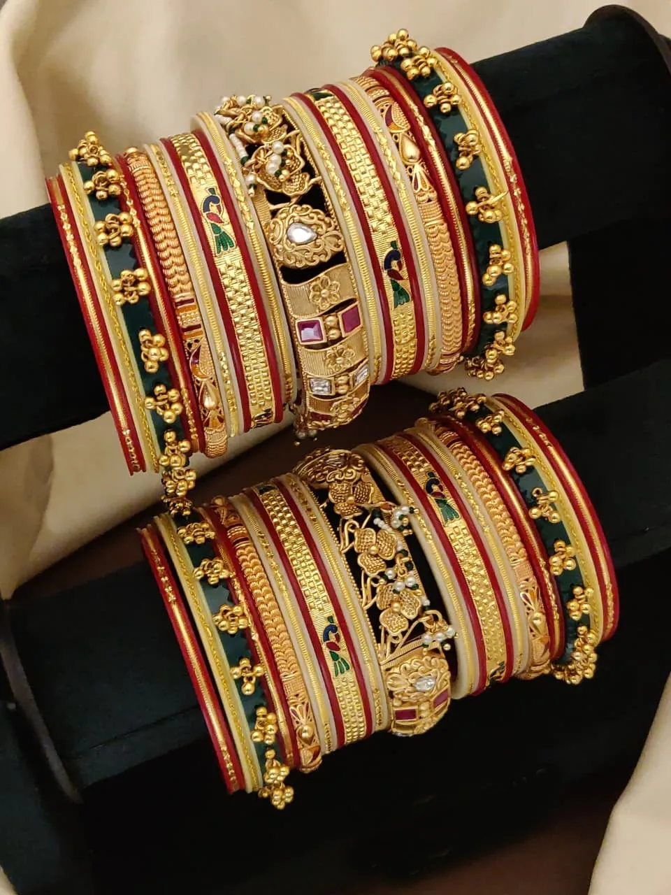 Royal Peacock Antique Gold-Plated Bridal Bangle Set