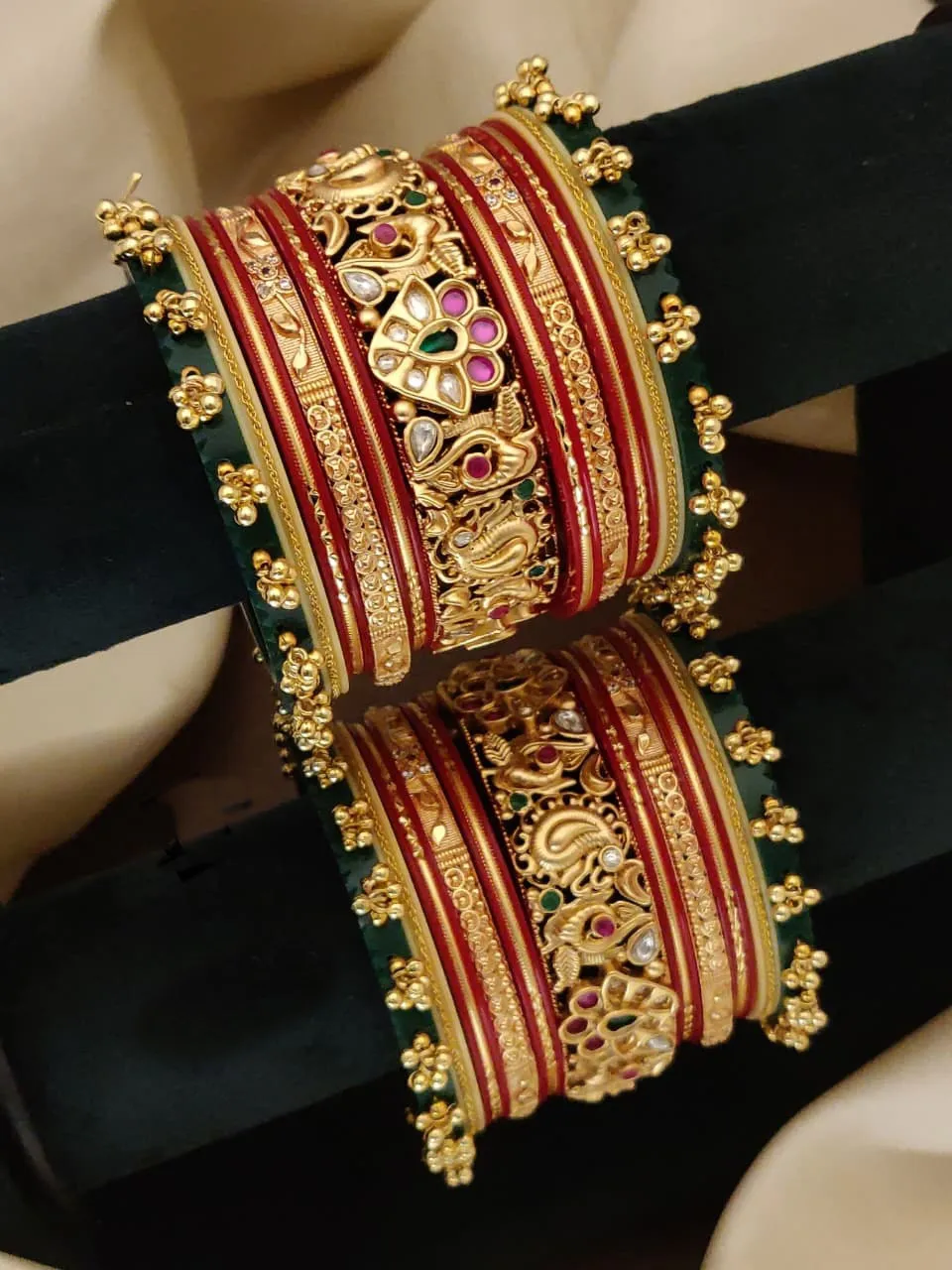 Royal Peacock Antique Gold-Plated Bridal Bangle Set