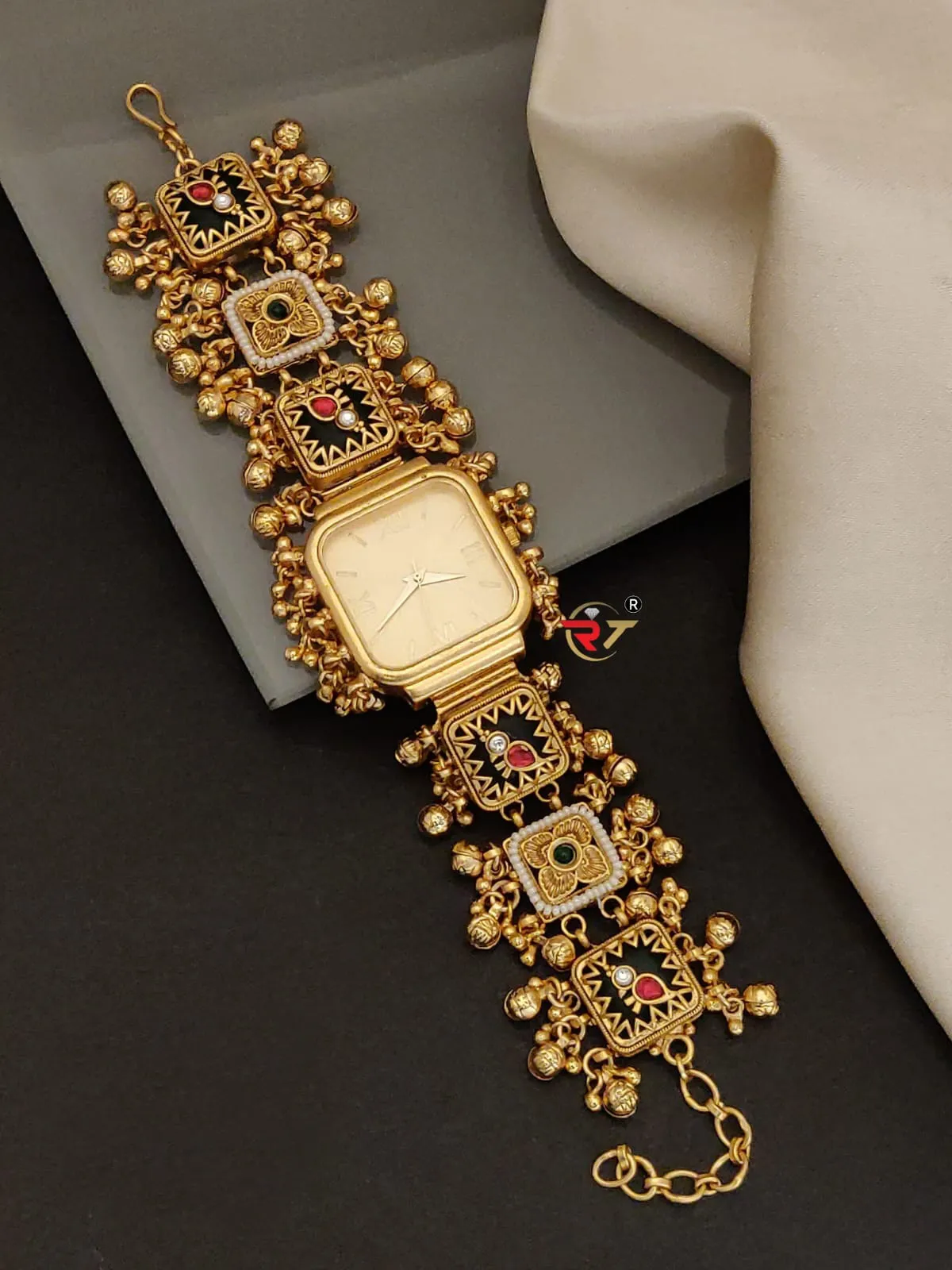 Traditional Gold-Plated Meenakari Ethnic Bracelet Watch For Women