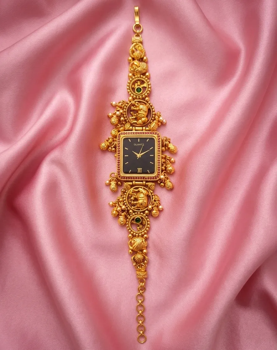 Antique Gold-Plated Elephant Motif Bracelet Watch