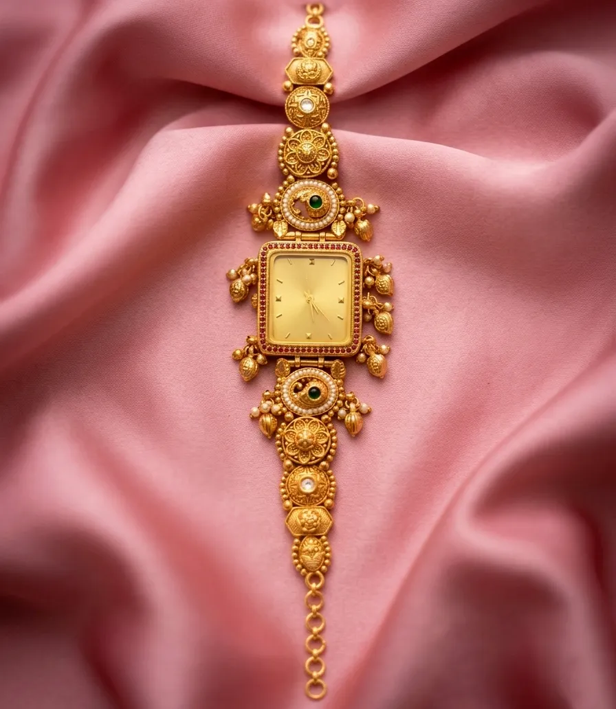 Antique Gold-Plated Square Dial Bridal Bracelet Watch